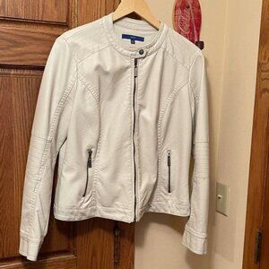 cream leather look jacket by Apt 9. Like new!